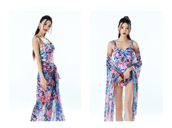 Retro Vintage Fashionable Women Backless Floral One Piece Swimsuit