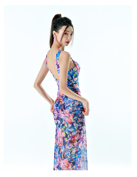 Retro Vintage Fashionable Women Backless Floral One Piece Swimsuit