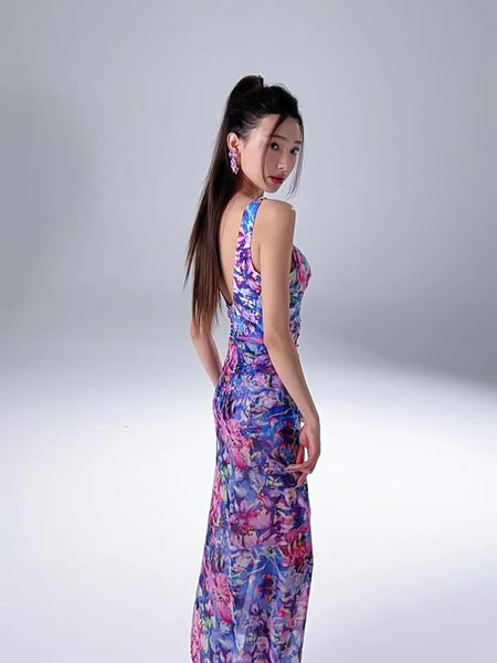 Retro Vintage Fashionable Women Backless Floral One Piece Swimsuit