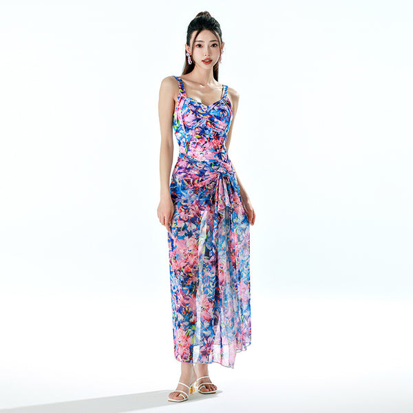 Retro Vintage Fashionable Women Backless Floral One Piece Swimsuit