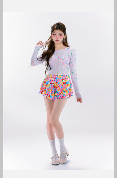 4 in 1 Set Summer Hot Spring Floral Cute Women Sunscreen Long Sleeved Blouse Swimsuit Bikini