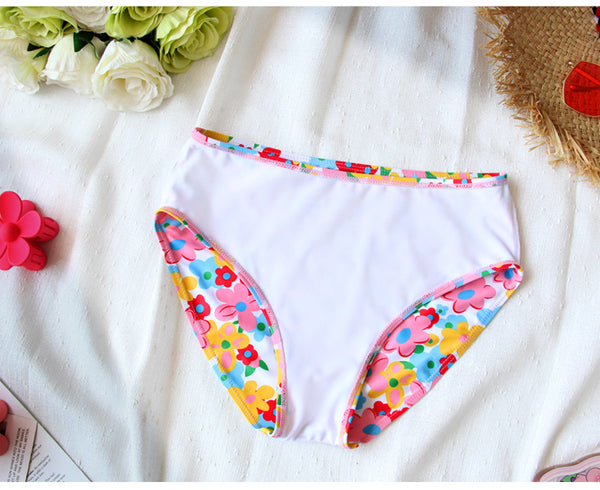 4 in 1 Set Summer Hot Spring Floral Cute Women Sunscreen Long Sleeved Blouse Swimsuit Bikini