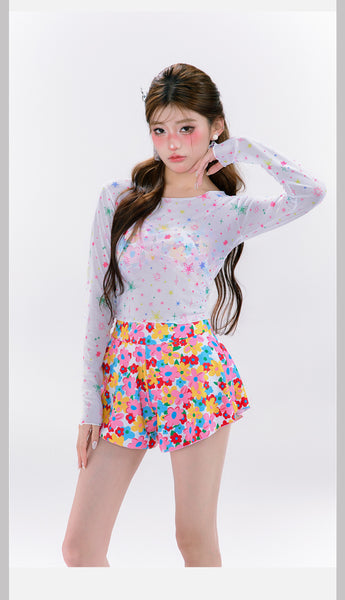 4 in 1 Set Summer Hot Spring Floral Cute Women Sunscreen Long Sleeved Blouse Swimsuit Bikini