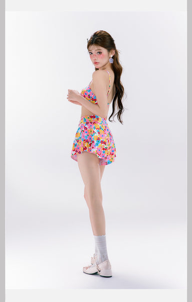 4 in 1 Set Summer Hot Spring Floral Cute Women Sunscreen Long Sleeved Blouse Swimsuit Bikini