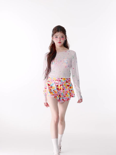 4 in 1 Set Summer Hot Spring Floral Cute Women Sunscreen Long Sleeved Blouse Swimsuit Bikini