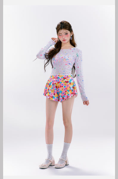4 in 1 Set Summer Hot Spring Floral Cute Women Sunscreen Long Sleeved Blouse Swimsuit Bikini