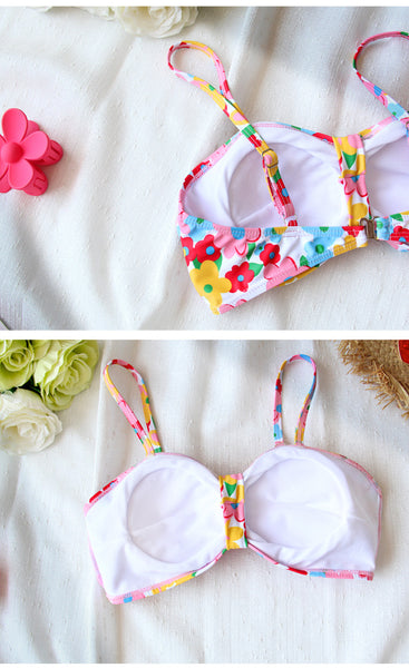 4 in 1 Set Summer Hot Spring Floral Cute Women Sunscreen Long Sleeved Blouse Swimsuit Bikini