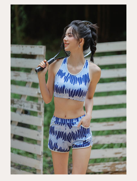 Women Sporty Style Cover Sun Hoodie Long Sleeve Rash Guard 4 Piece Set Tank Top Swimsuit