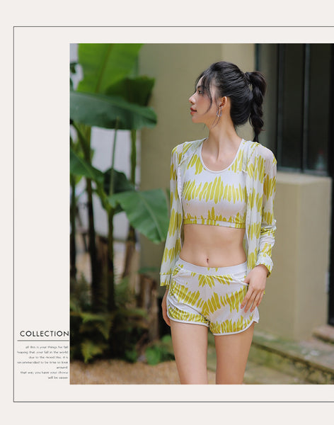 Women Sporty Style Cover Sun Hoodie Long Sleeve Rash Guard 4 Piece Set Tank Top Swimsuit