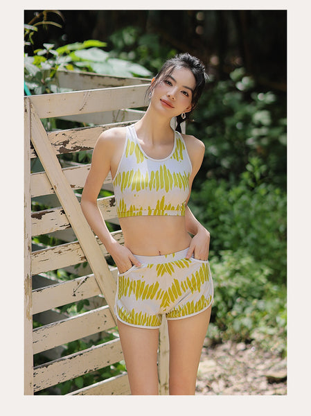 Women Sporty Style Cover Sun Hoodie Long Sleeve Rash Guard 4 Piece Set Tank Top Swimsuit