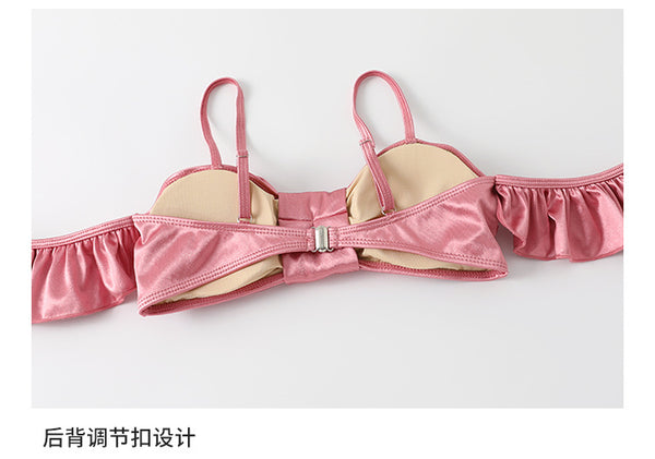 Sexy Cute Women Shiny Silky Bow Bralette TopBackless Bikini Sarong Cover Up Skirt Sling Strap Swimming 3 in 1 piece Swimsuit