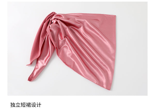 Sexy Cute Women Shiny Silky Bow Bralette TopBackless Bikini Sarong Cover Up Skirt Sling Strap Swimming 3 in 1 piece Swimsuit