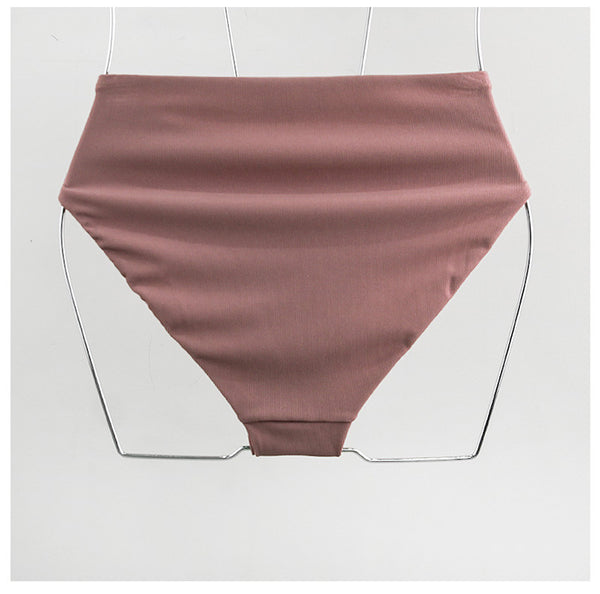 Women Cute Lovely Puff Sleeve Square Neck Slip Bowknot High Waist Plain Shirred Bikini Swimsuit