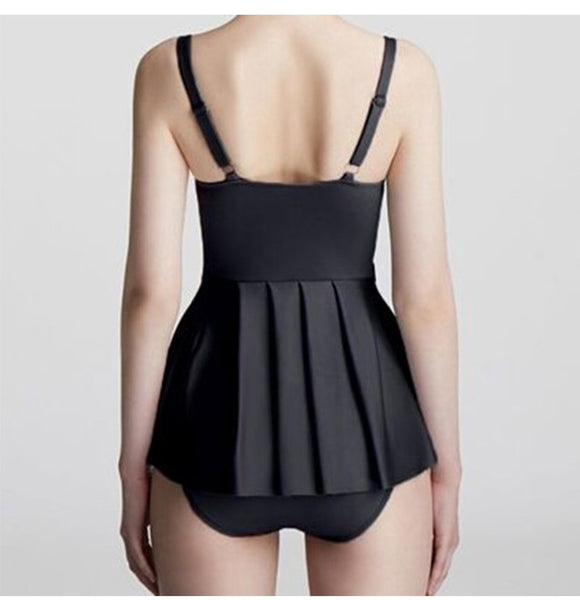 Japanese Style Temperament One Piece Women Vintage Ruffled Push Up Solid Color Beach Seaside Swimsuit Swimdress Bathing Suit