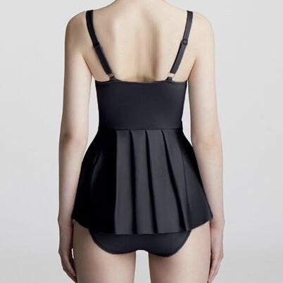 Japanese Style Temperament One Piece Women Vintage Ruffled Push Up Solid Color Beach Seaside Swimsuit Swimdress Bathing Suit