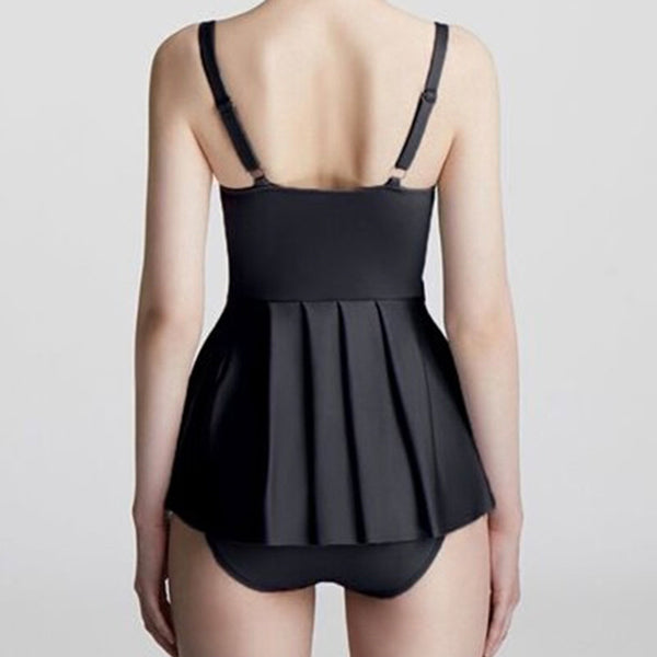 Japanese Style Temperament One Piece Women Vintage Ruffled Push Up Solid Color Beach Seaside Swimsuit Swimdress Bathing Suit