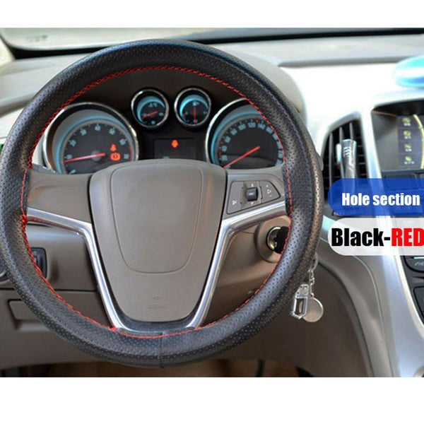 Black Leather Steering Wheel Cover Truck Car Auto 38cm DIY w/ Needles & Thread