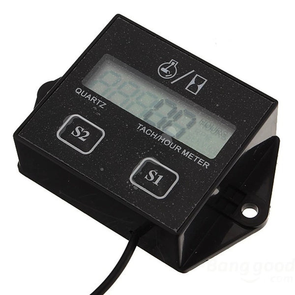 Motorcycle Hour Meter Tachometer 12V CAR LCD Display Engine Digital Spark Plugs Inductive Recorder Tach Gauge