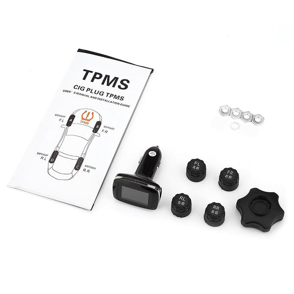 Motor Car TPMS Tire Pressure Monitor System Cigarette Lighter 4 External Sensor