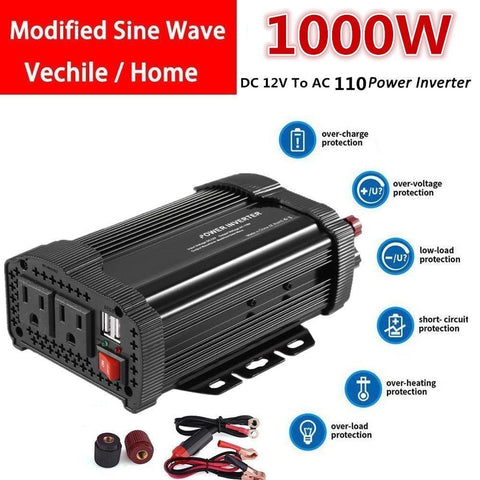 1000 2000 Watt Powk Power Charging Inverter DC 12V to AC 110V for Car Truck RV