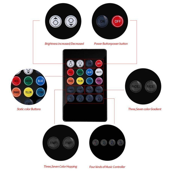 18 LED Car Color Change Interior Neon Strip Lights Kit Sounds Active Activated