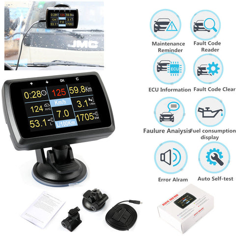 OBD2 Code Reader HUD Head Up Display Monitor Fuel Speedometer Water Temp Tool
