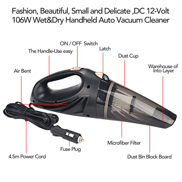 Car Vacuum Cleaner Clean Dust Auto Mini Hand held Wet Dry Small Portable Duster