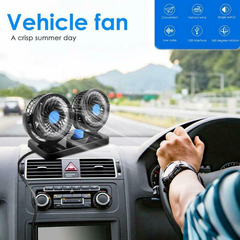 Dual Head Motor Car Truck Vehicle Fan 360 Degree Rotatable Auto Cooling Cooler