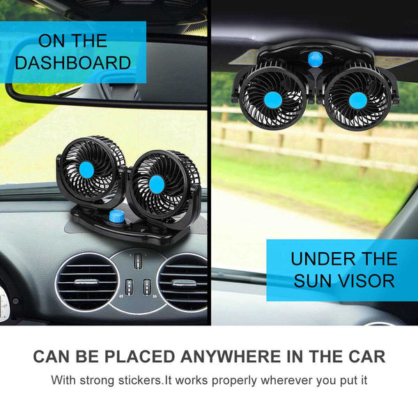 Dual Head Motor Car Truck Vehicle Fan 360 Degree Rotatable Auto Cooling Cooler