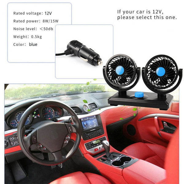 Dual Head Motor Car Truck Vehicle Fan 360 Degree Rotatable Auto Cooling Cooler