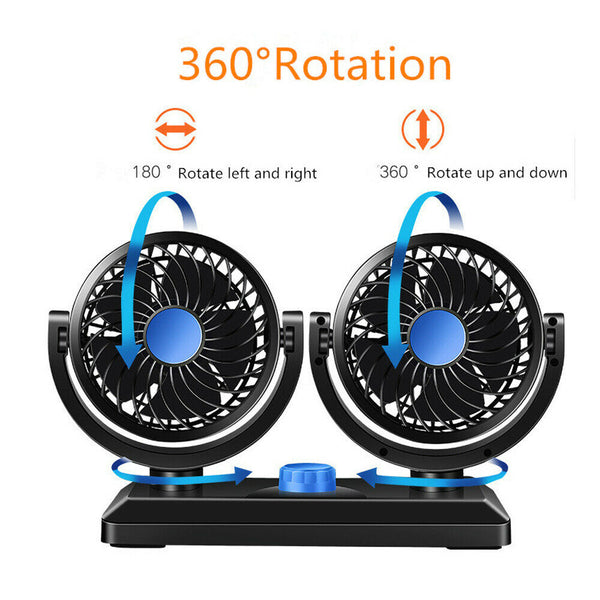 Dual Head Motor Car Truck Vehicle Fan 360 Degree Rotatable Auto Cooling Cooler