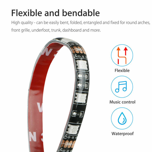 Color RGB LED Strip Under Car Tube bottom System Neon Voice Trigger Lights Kits