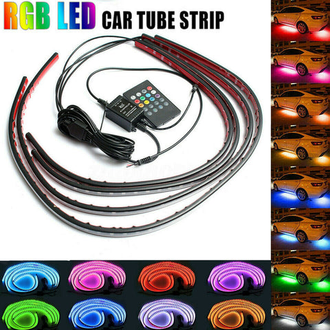 Color RGB LED Strip Under Car Tube bottom System Neon Voice Trigger Lights Kits