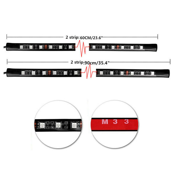 Color RGB LED Strip Under Car Tube bottom System Neon Voice Trigger Lights Kits