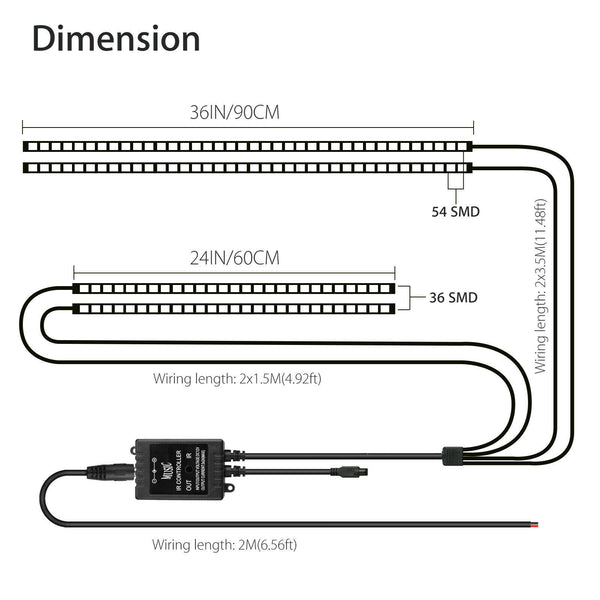 Color RGB LED Strip Under Car Tube bottom System Neon Voice Trigger Lights Kits