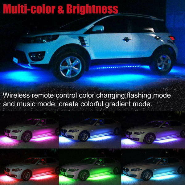 Color RGB LED Strip Under Car Tube bottom System Neon Voice Trigger Lights Kits
