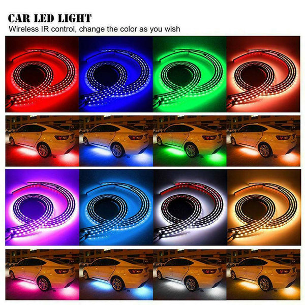 Color RGB LED Strip Under Car Tube bottom System Neon Voice Trigger Lights Kits