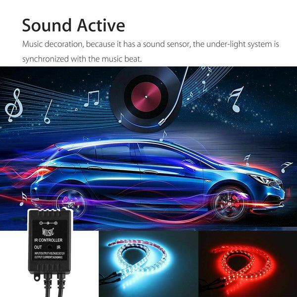 Color RGB LED Strip Under Car Tube bottom System Neon Voice Trigger Lights Kits