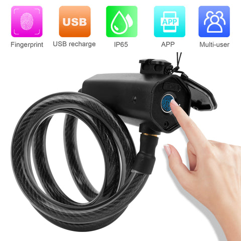 Bicycle Bluetooth Fingerprint Waterproof Phone APPs Smart Alarm Anti Theft Lock