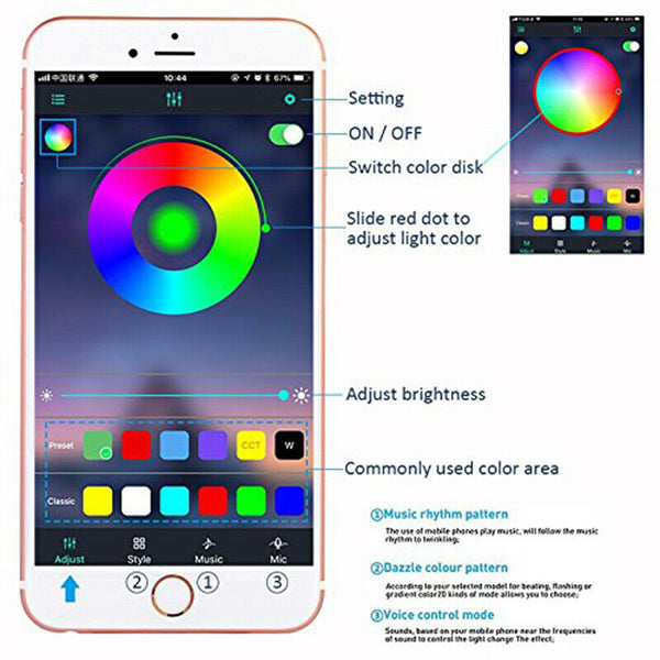 Car RGB LED Strip Underglow Under Glow Neon Light Kit App Apps Control Decor