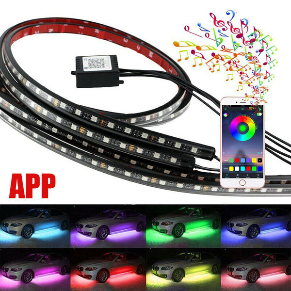 Car RGB LED Strip Underglow Under Glow Neon Light Kit App Apps Control Decor