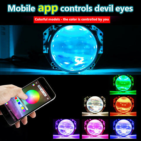 RGB LED Car Headlamp Headlight Projector Light Ring Smartphone App Apps Decor