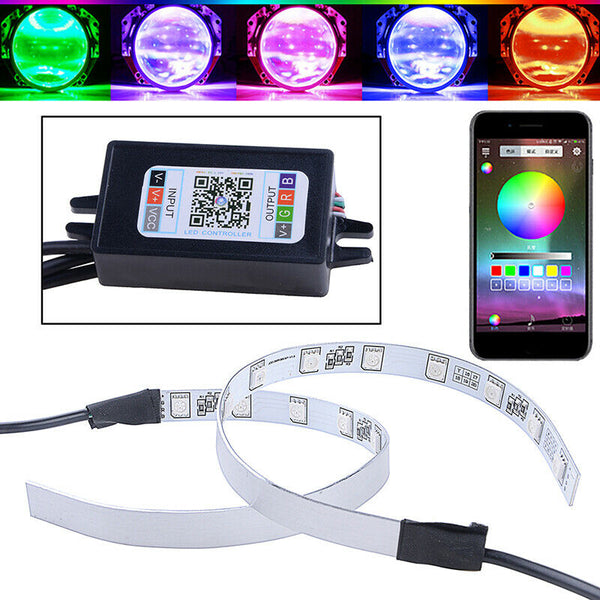 RGB LED Car Headlamp Headlight Projector Light Ring Smartphone App Apps Decor