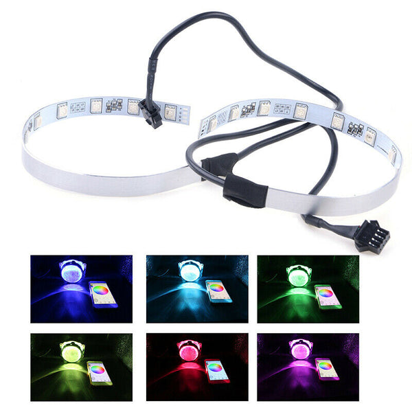 RGB LED Car Headlamp Headlight Projector Light Ring Smartphone App Apps Decor