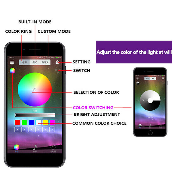 RGB LED Car Headlamp Headlight Projector Light Ring Smartphone App Apps Decor
