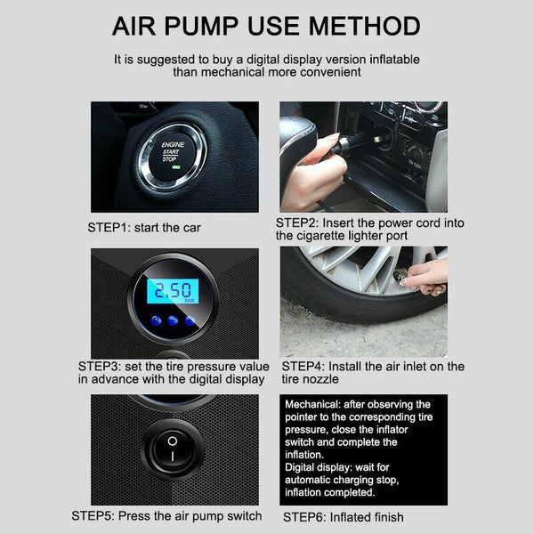 Car Emergency Air Compressor Auto Mini Pump Digital Tire Tyre Inflator 150 PSI