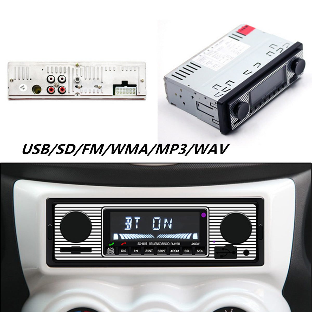 Car Stereo FM Retro radio 12V Player Bluetooth MP3 USB AUX WAV Audio In Dash FM