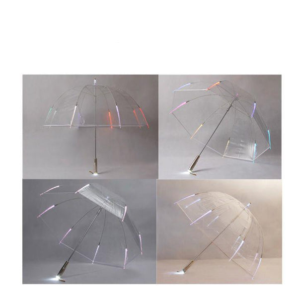Transparent outdoor Light Up High Quality LED Flashing Colorful Transparent Umbrella with Flashlight