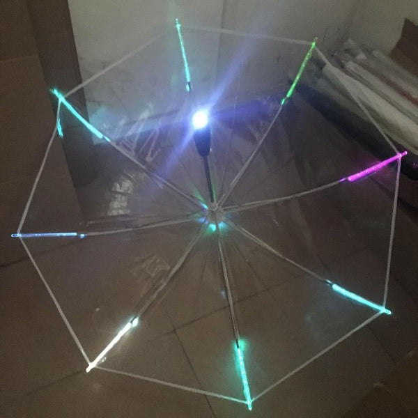 Transparent outdoor Light Up High Quality LED Flashing Colorful Transparent Umbrella with Flashlight