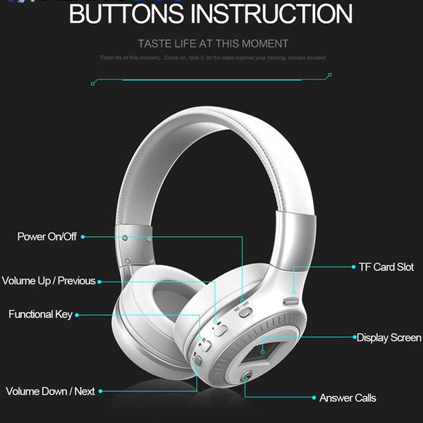 HiFi Stereo Bluetooth Earphone FM Radio Foldable Headphones Wireless MP3 Player